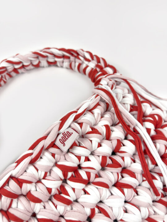 Candy Stripe El Örgüsü Kol Çantası (Kırmızı & Beyaz Tonları)