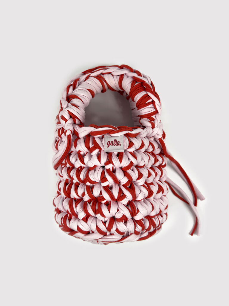 Candy Swirl Bucket El Örgüsü Mini Çanta (Kırmızı & Pembe)