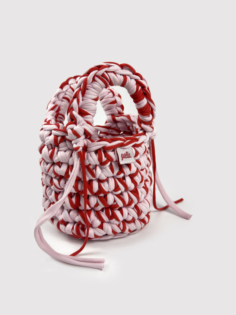 Candy Swirl Bucket El Örgüsü Mini Çanta (Kırmızı & Pembe)