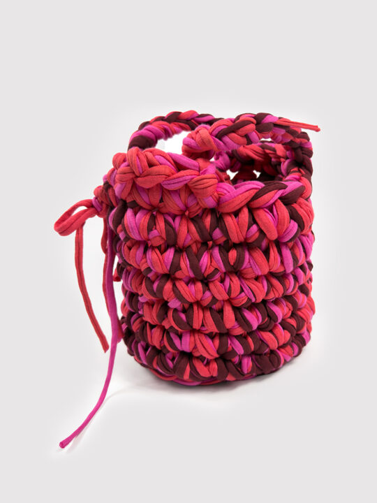 Berry Blaze Bucket El Örgüsü Mini Çanta (KIRMIZI & FUŞYA TONLARI)