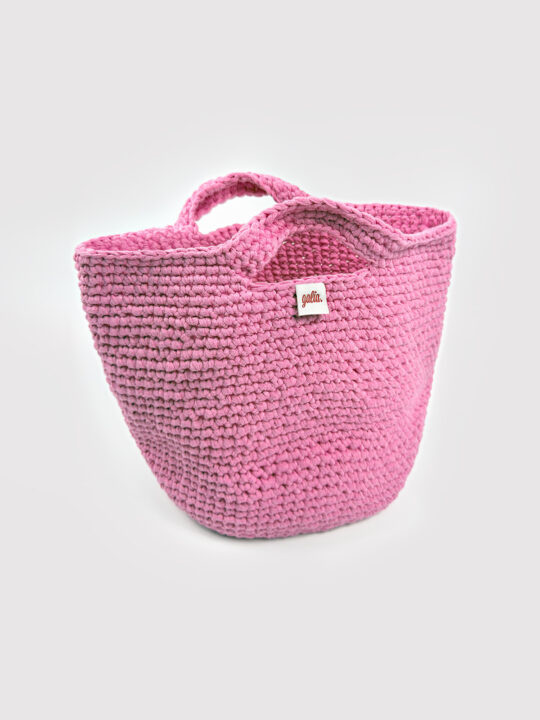 Pink Pebble El Örgüsü Sepet Formlu Çanta (Pembe)