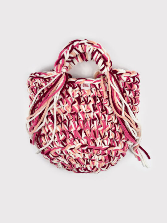 Blush Bloom El Örgüsü Kadife İpli Çanta (Pembe & Krem Tonları)