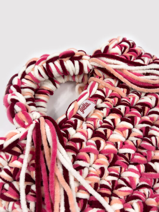Blush Bloom El Örgüsü Kadife İpli Çanta (Pembe & Krem Tonları)