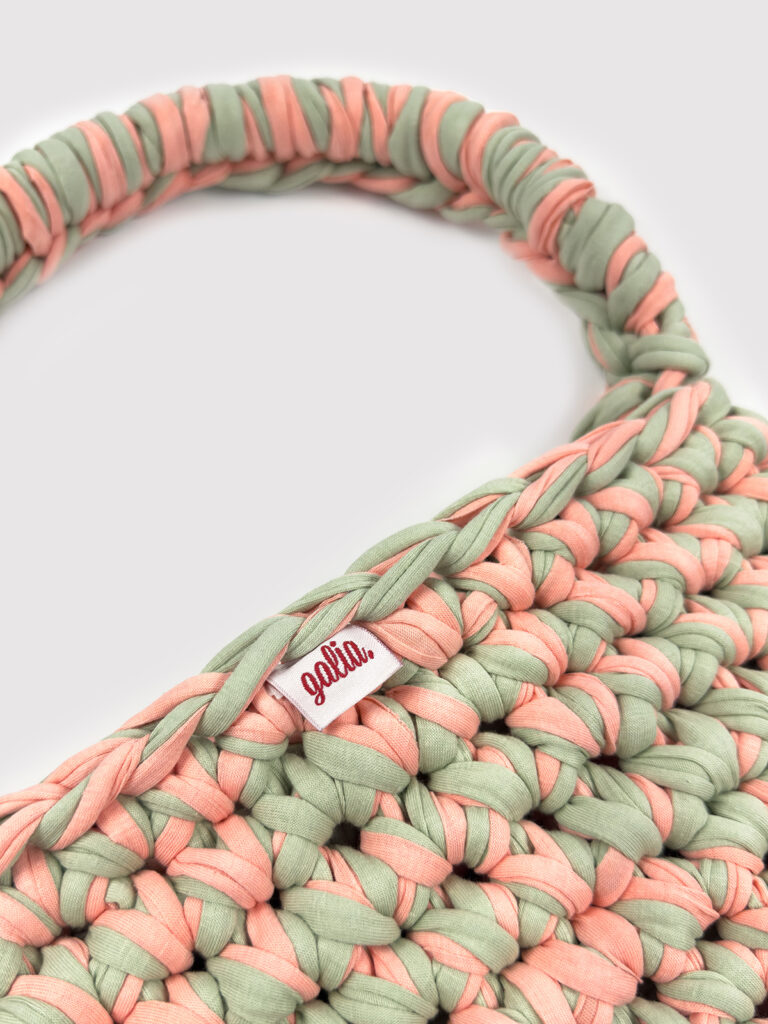 Mint & Peach El Örgüsü Penye İpli Omuz Çantası (Pastel Tonları)
