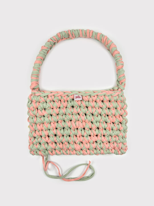 Mint & Peach El Örgüsü Penye İpli Omuz Çantası (Pastel Tonları)