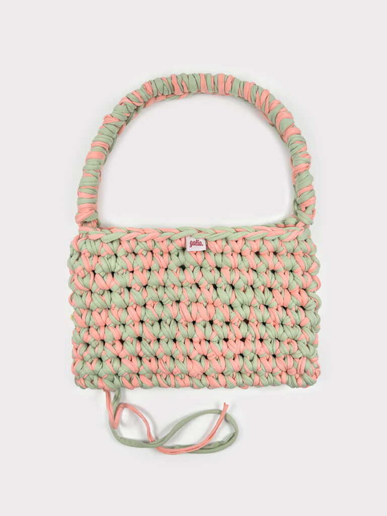 Mint & Peach El Örgüsü Penye İpli Omuz Çantası (Pastel Tonları)